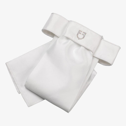 questro white dressage plastron with rhinestone logo and Velcro closure – elegant competition accessory made of technical fabric