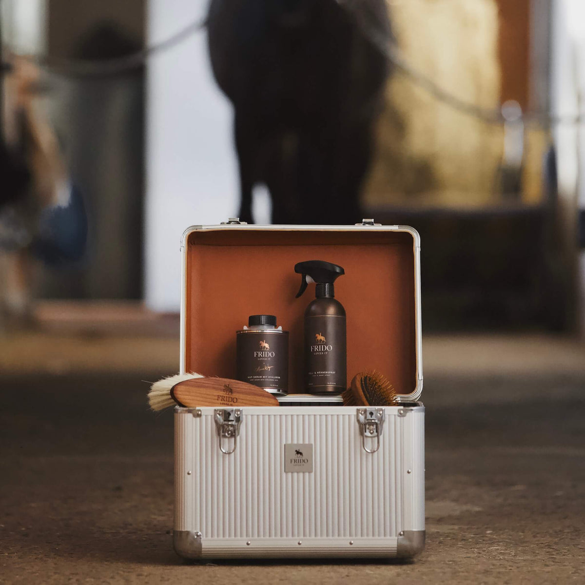 Detailansicht von Griff und Lederoptik des Grooming Case