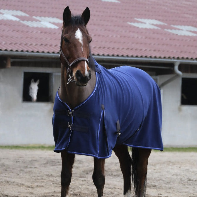 Gönn deinem Pferd höchsten Komfort mit der klassischen blauen EQUITHÈME „CLASSIC" POLAR FLEECE ABSCHWITZDECKE! Beste Qualität zum fairen Preis. Zugreifen!