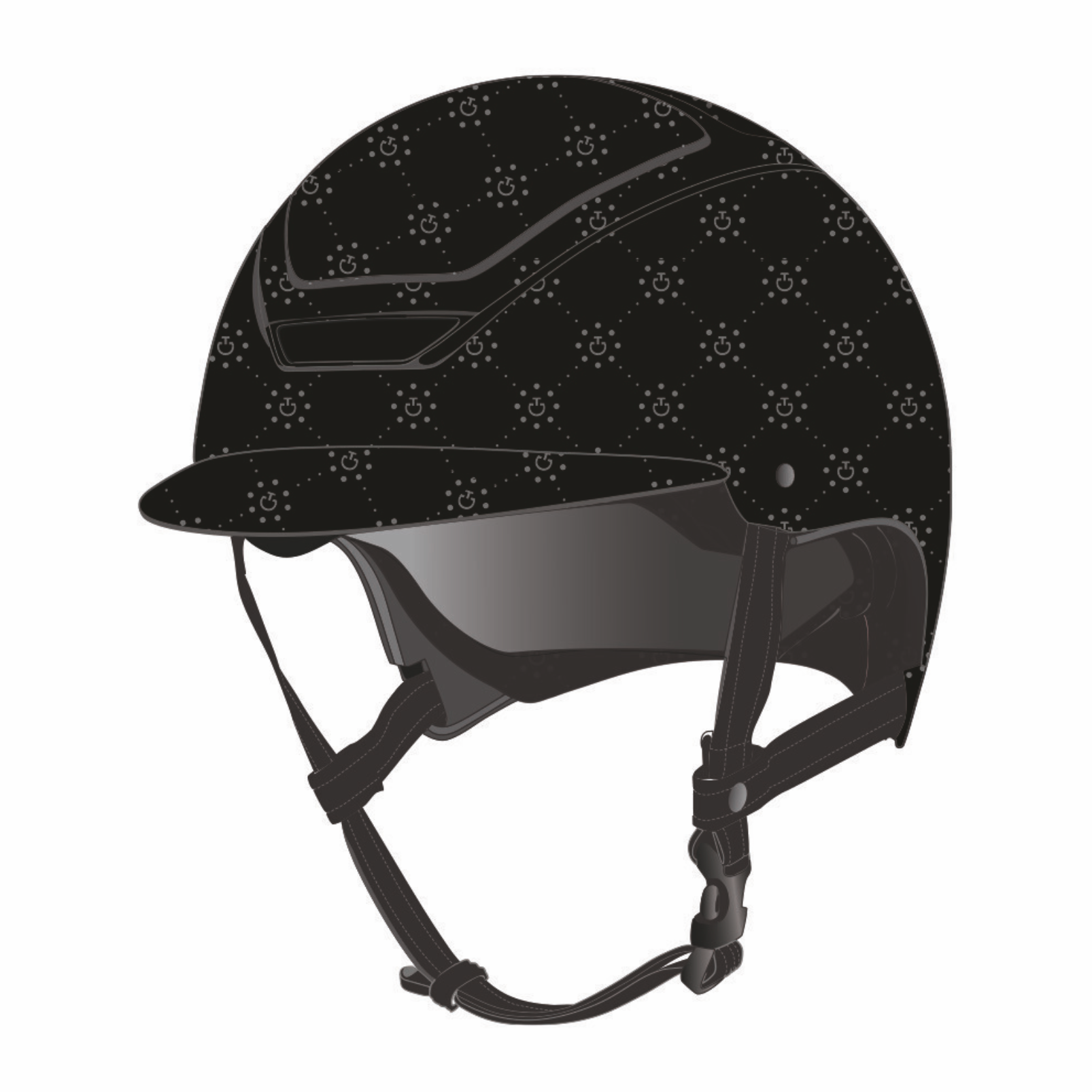 Riding helmet with velvet cover and CT logo decoration