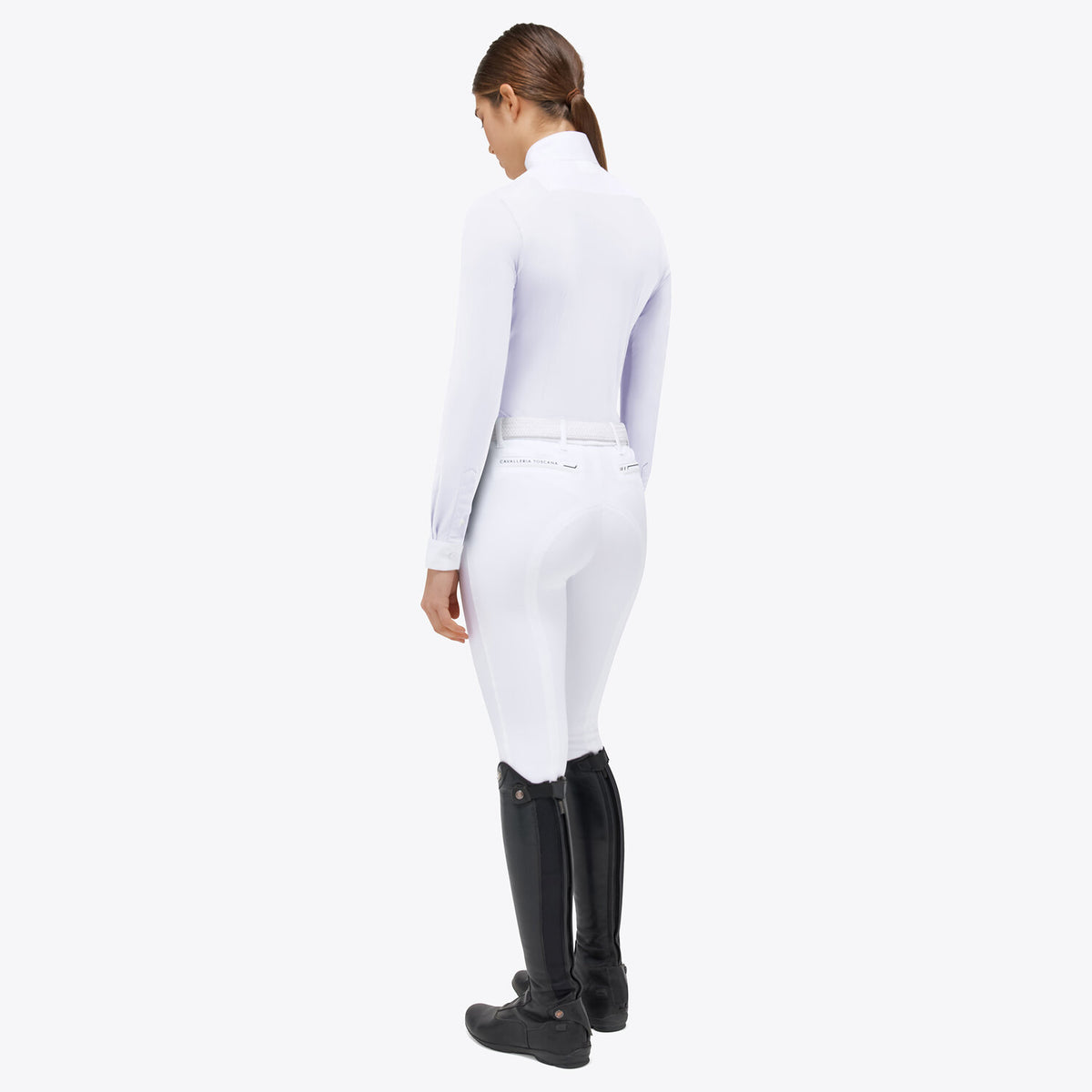 Cavalleria Toscana Damen Turniershirt Langarm Weiß Rückansicht