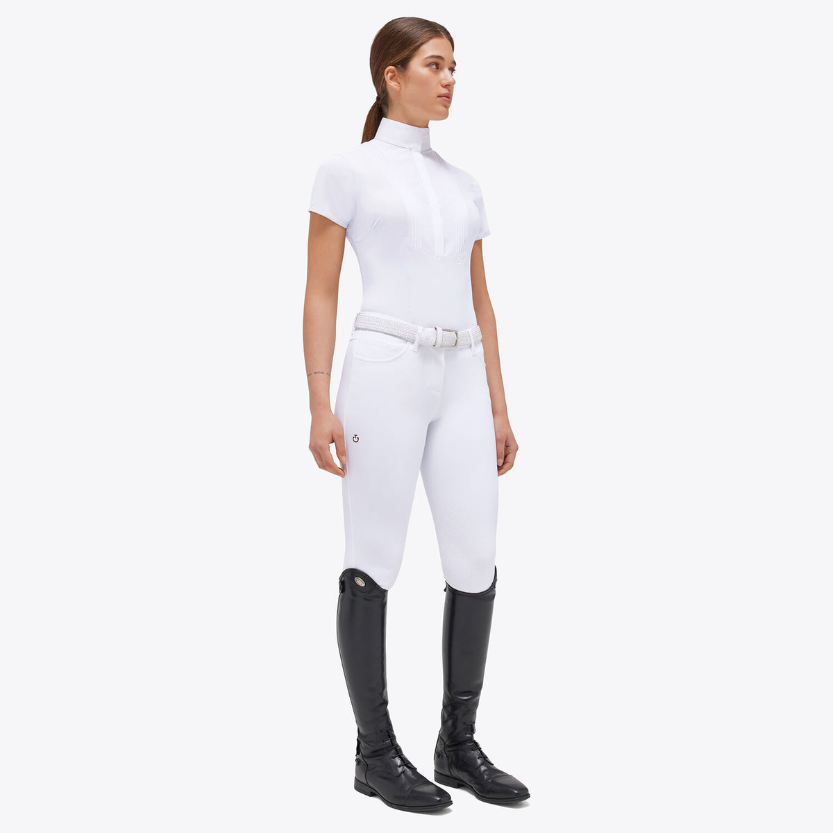 Cavalleria Toscana Damen Turniershirt mit verdeckten Knöpfen Weiß