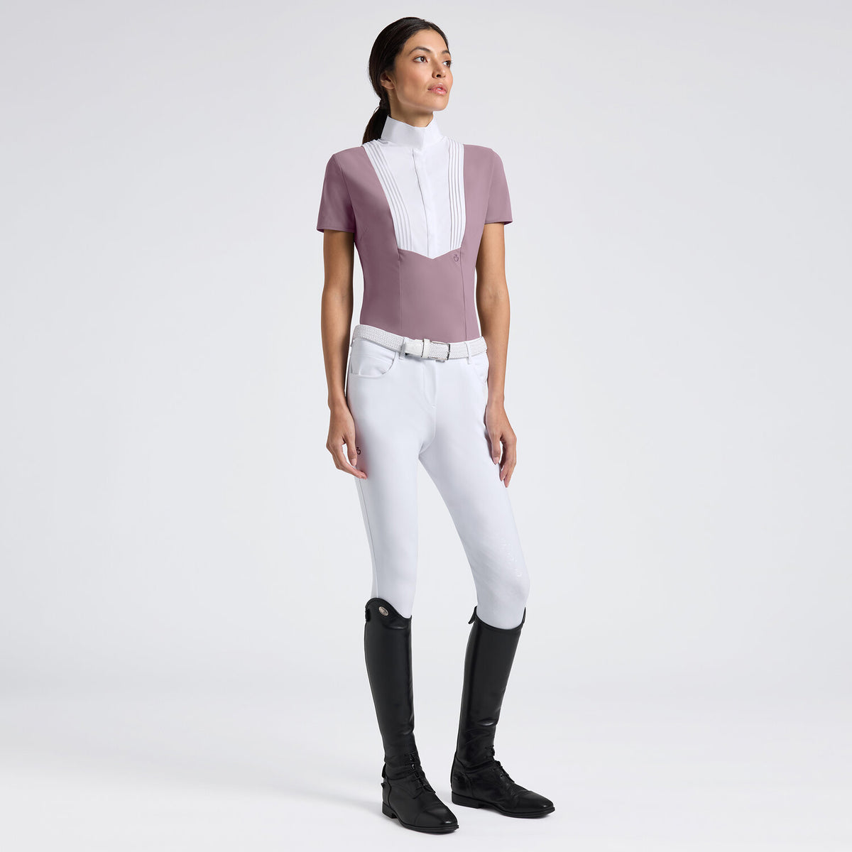 Cavalleria Toscana Damen Turniershirt mit verdeckten Knöpfen Grape Shake