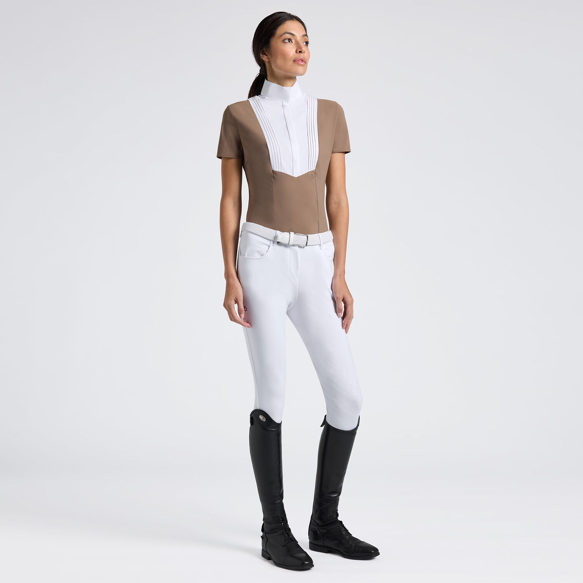 Cavalleria Toscana Damen Turniershirt mit verdeckten Knöpfen Walnut
