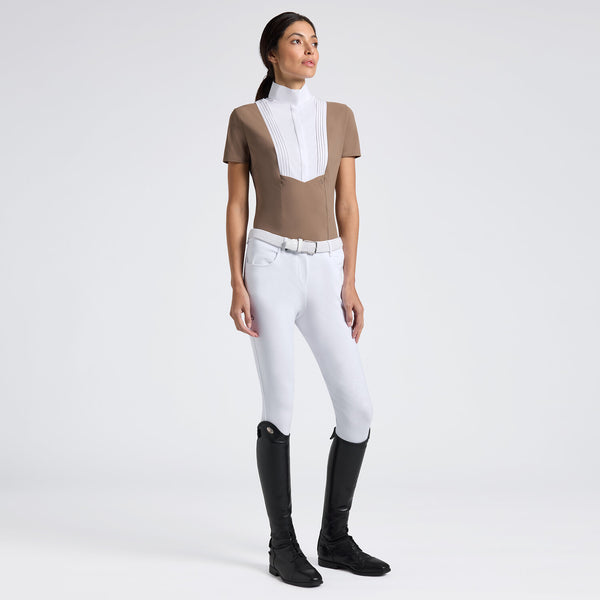 Cavalleria Toscana Damen Turniershirt mit verdeckten Knöpfen Walnut