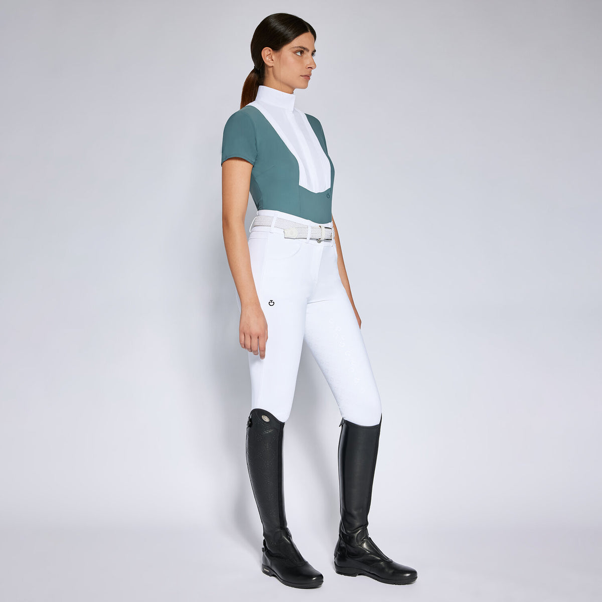 Cavalleria Toscana Damen Turniershirt mit verdeckten Knöpfen Petrol
