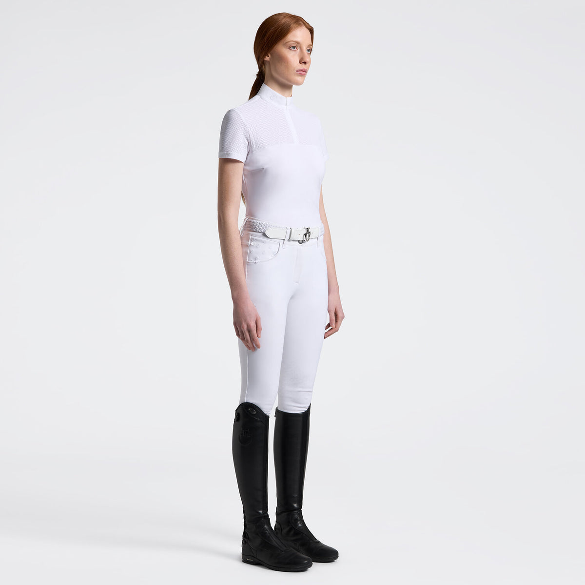 Cavalleria Toscana Damen Reitshirt Kurzarm Perforated – Weiß