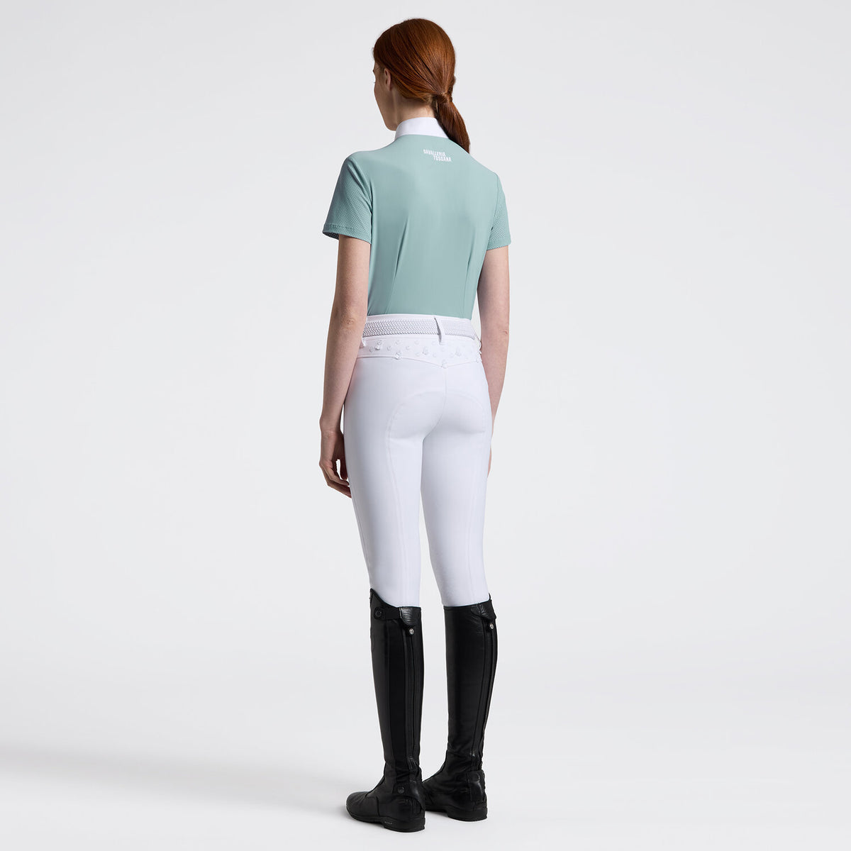 Cavalleria Toscana Damen Reitshirt Kurzarm Perforated – Light Teal Green, Rückansicht