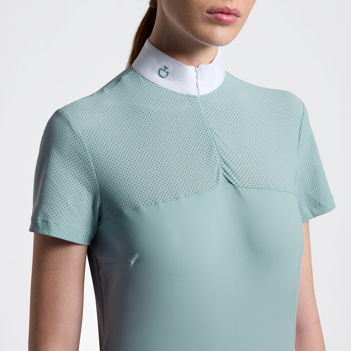 Cavalleria Toscana Damen Reitshirt Kurzarm Perforated – Light Teal Green, Detail