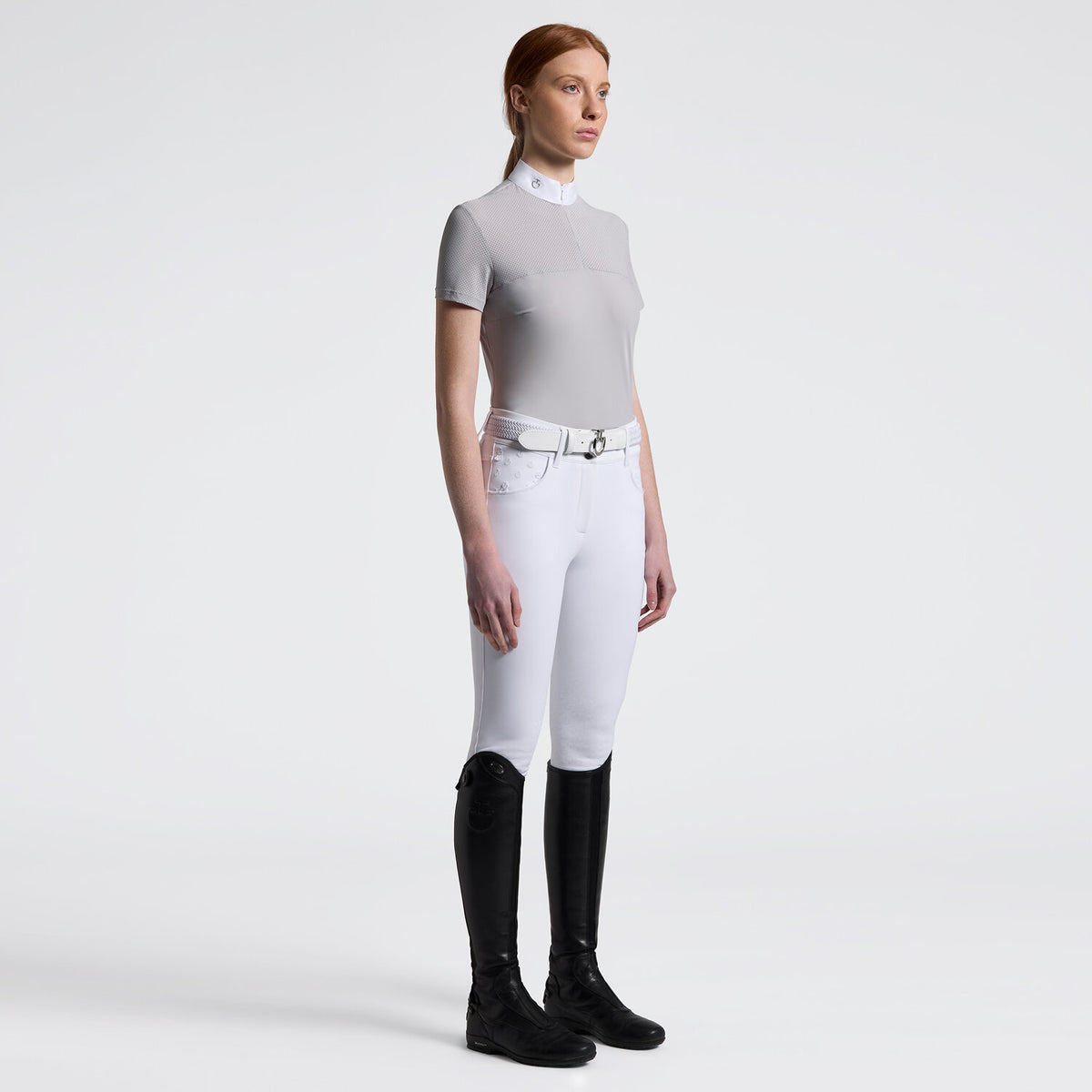 Cavalleria Toscana Damen Reitshirt Kurzarm Perforated – Hellgrau