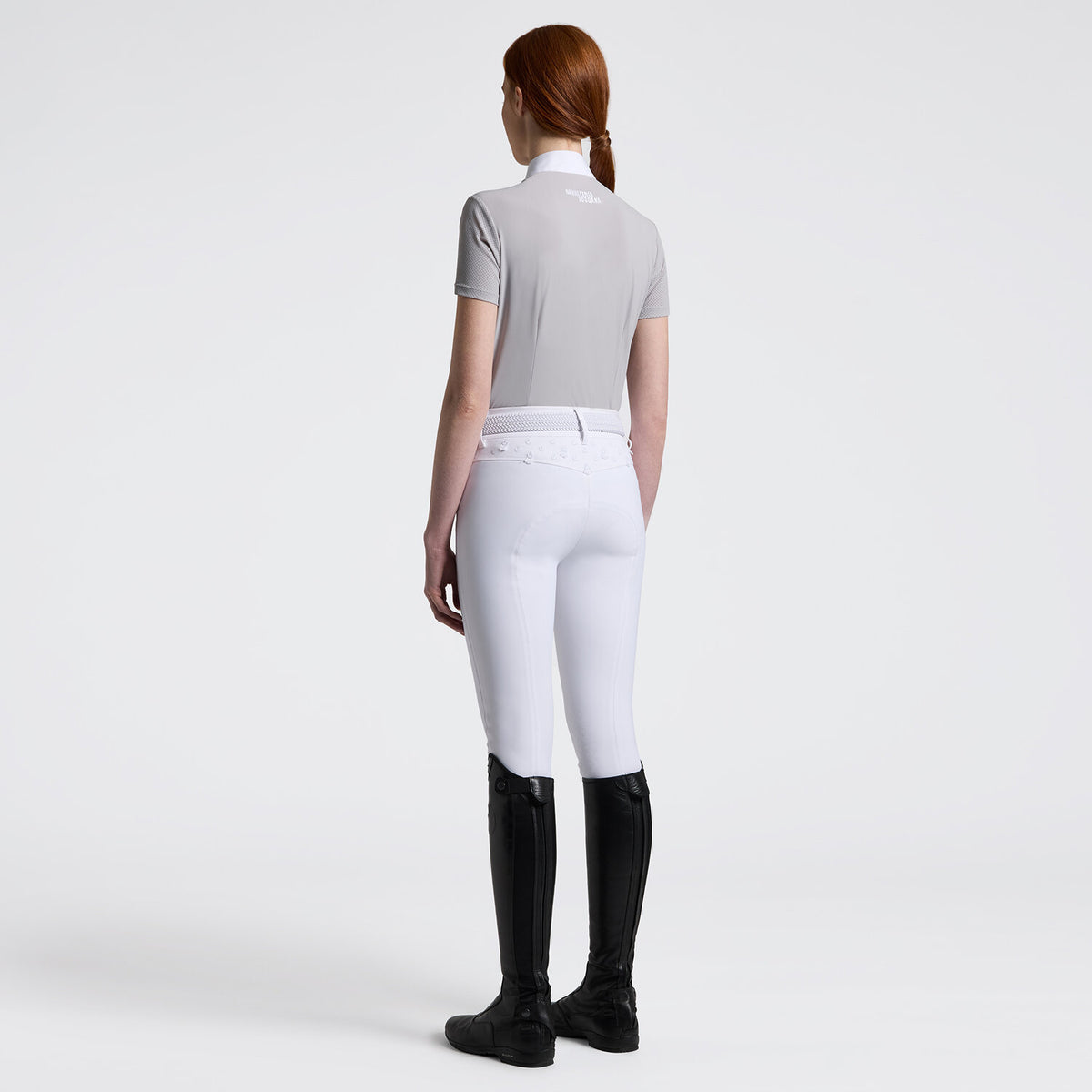 Cavalleria Toscana Damen Reitshirt Kurzarm Perforated – Hellgrau, Rückansicht