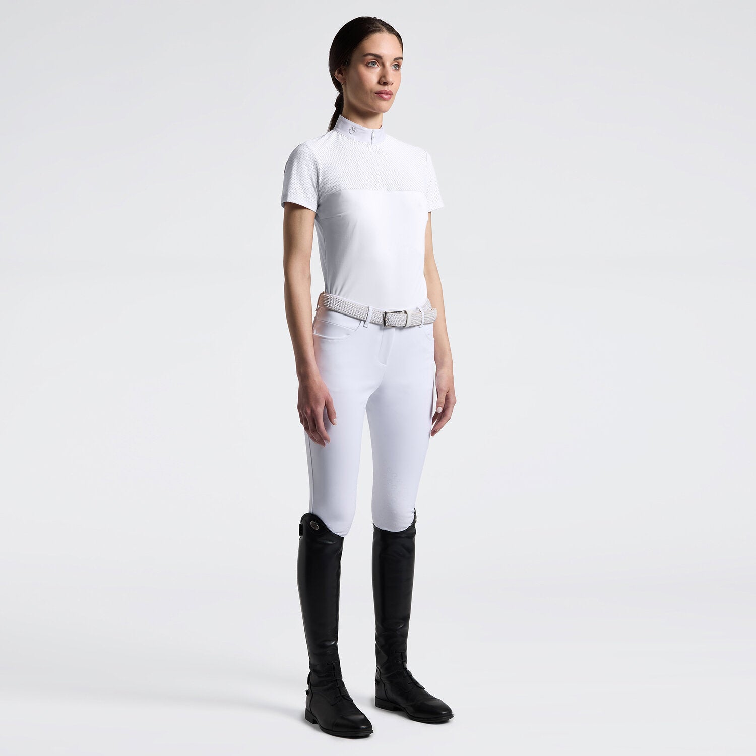 Cavalleria Toscana Damen Reitshirt Kurzarm Perforated – Weiß