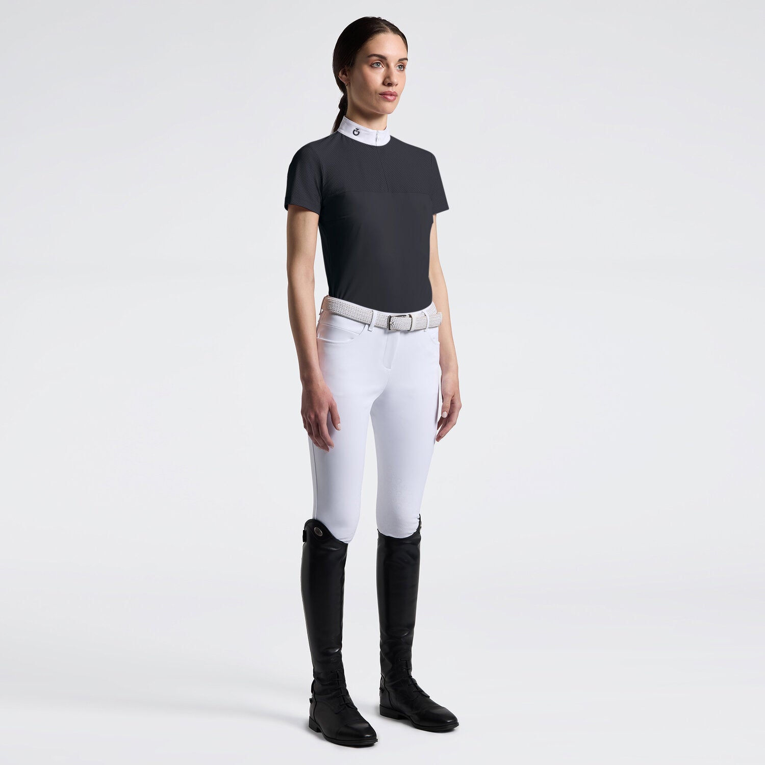 Cavalleria Toscana Damen Reitshirt Kurzarm Perforated – Anthrazit