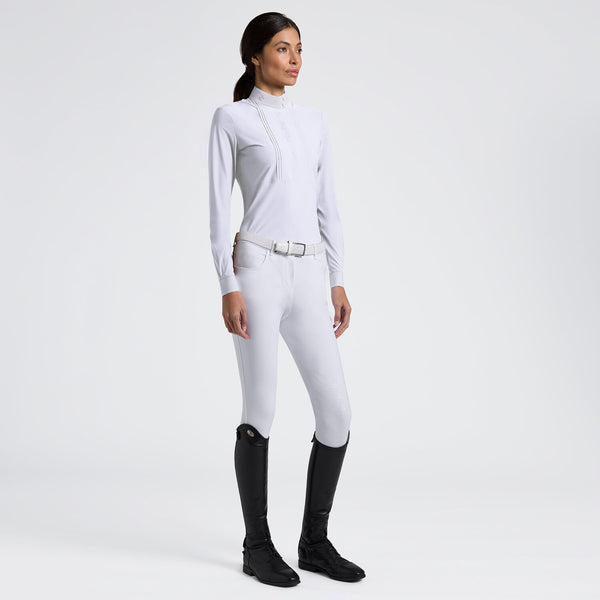 Cavalleria Toscana Damen Turniershirt Langarm mit Latz Weiß