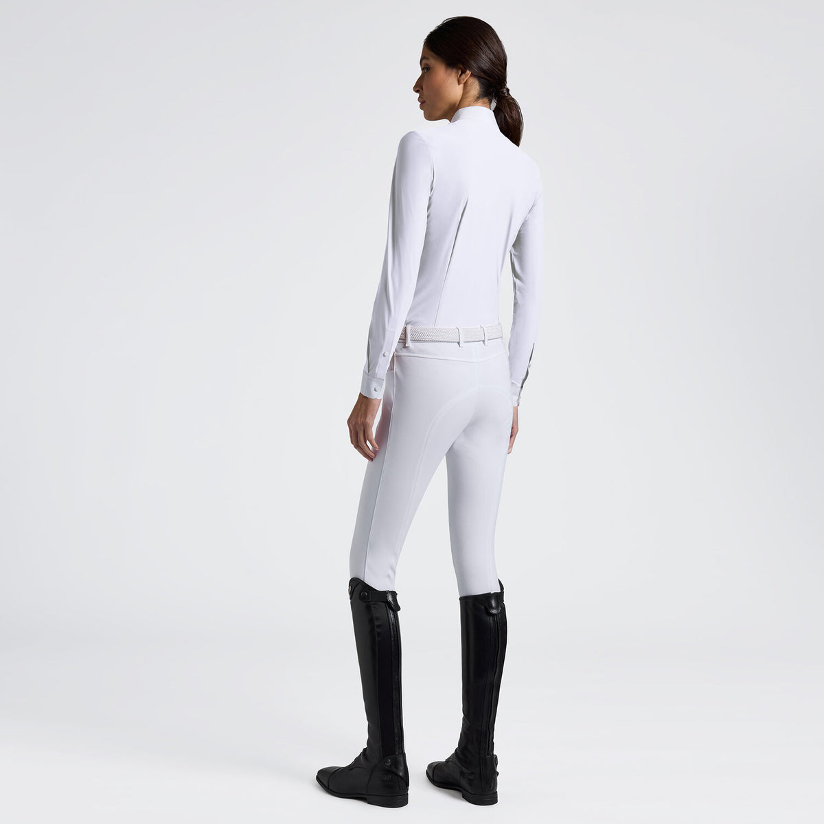 Cavalleria Toscana Damen Turniershirt mit Latz Weiß Rückansicht