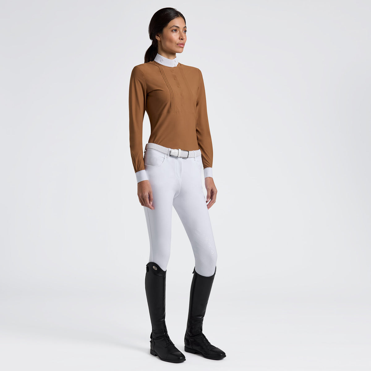 Cavalleria Toscana Damen Turniershirt Langarm mit Latz Camel