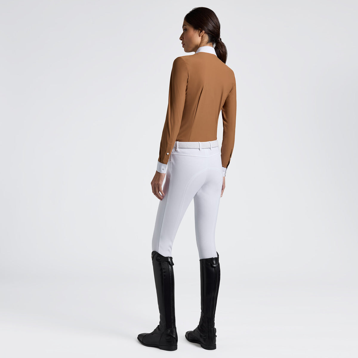 Cavalleria Toscana Damen Turniershirt mit Latz Camel Rückansicht