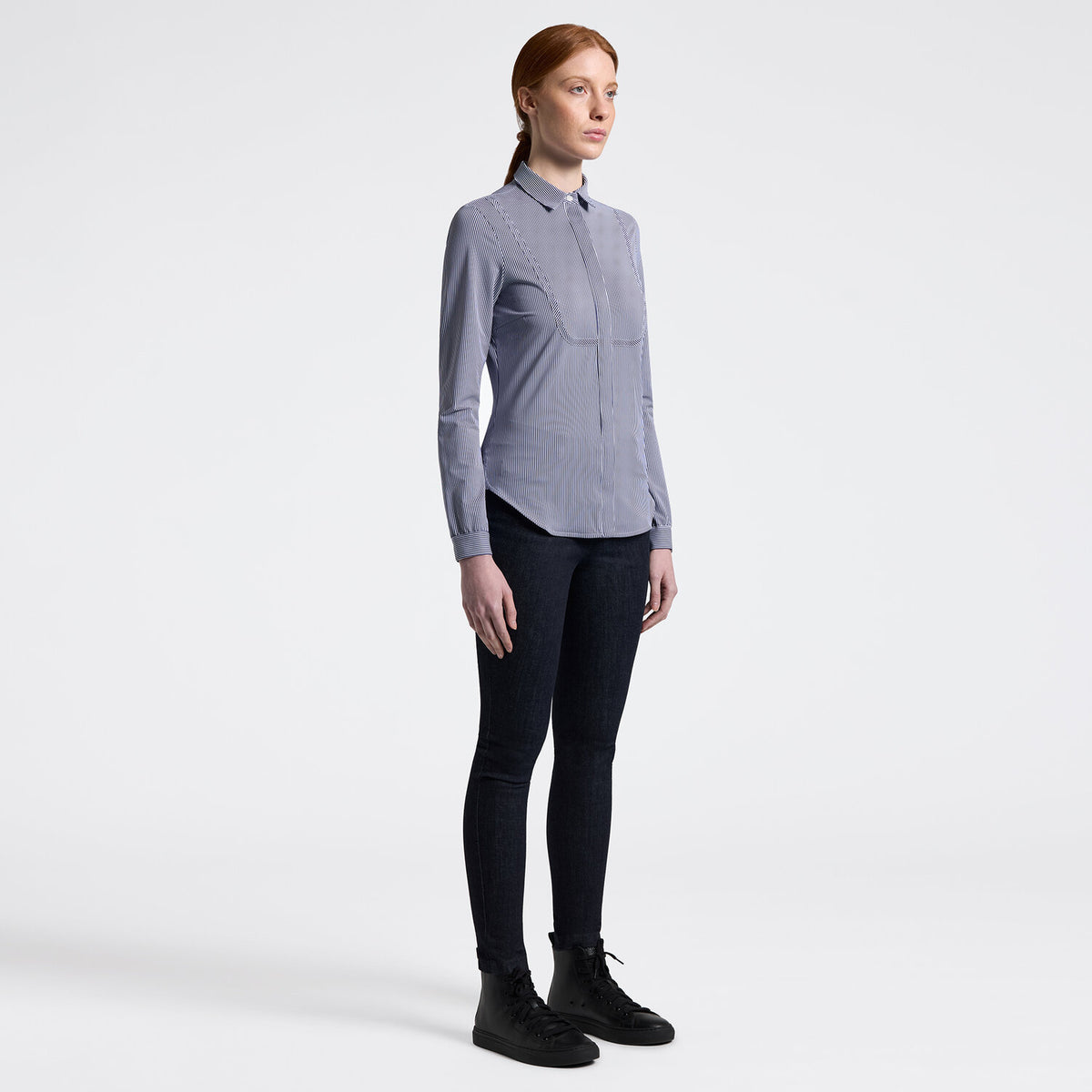 Cavalleria Toscana Damen Turniershirt Langarm mit Längsstreifen Navy