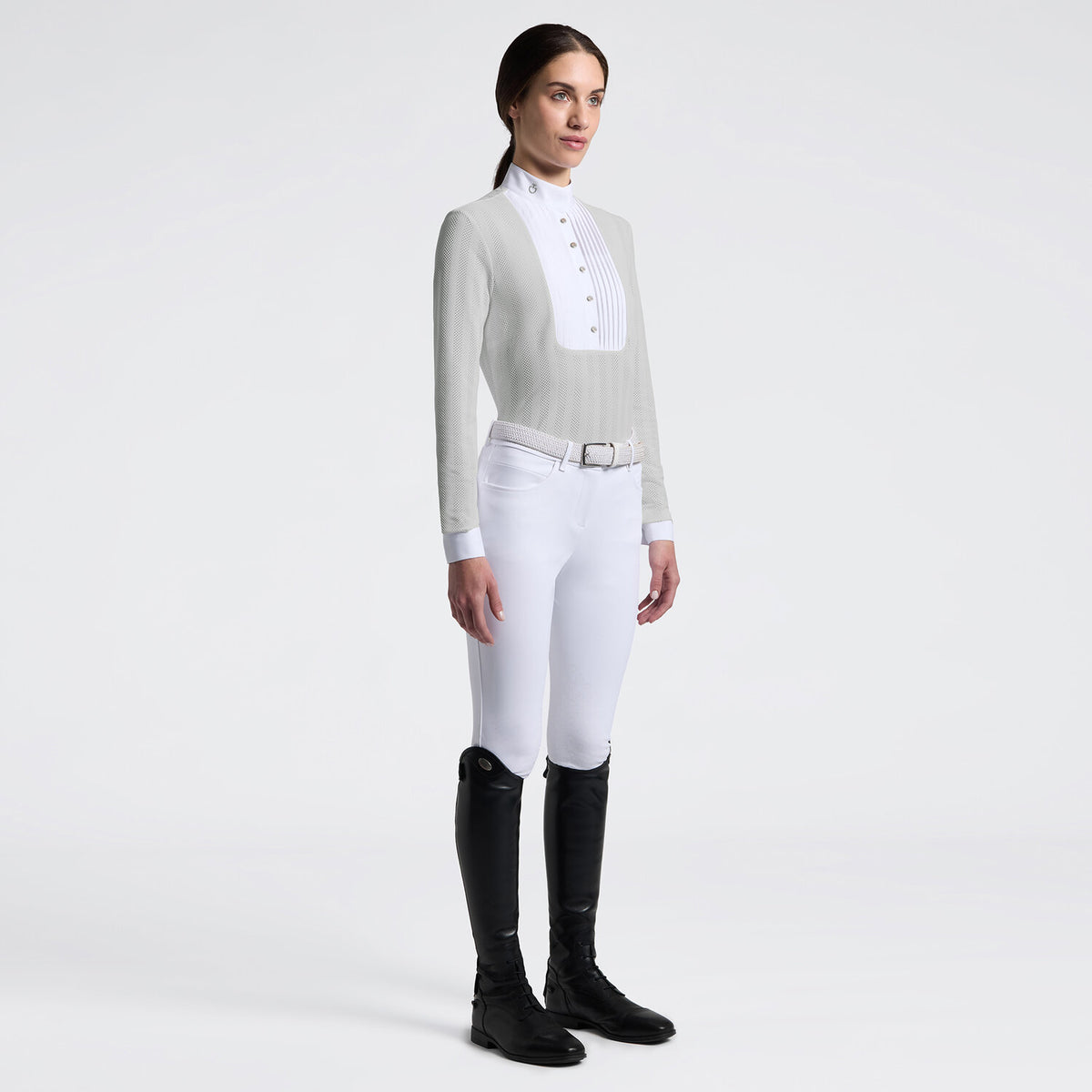 Cavalleria Toscana Damen Reitshirt Langarm Jersey – Belgian Block/Weiß