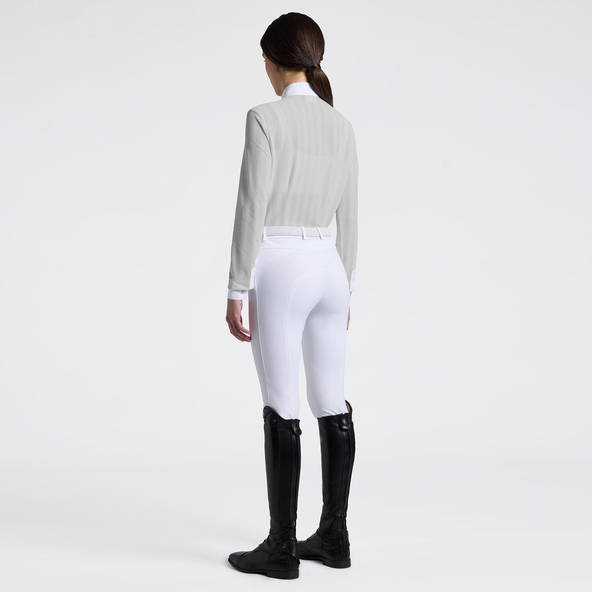 Cavalleria Toscana Damen Reitshirt Langarm – Belgian Block/Weiß, Rückansicht