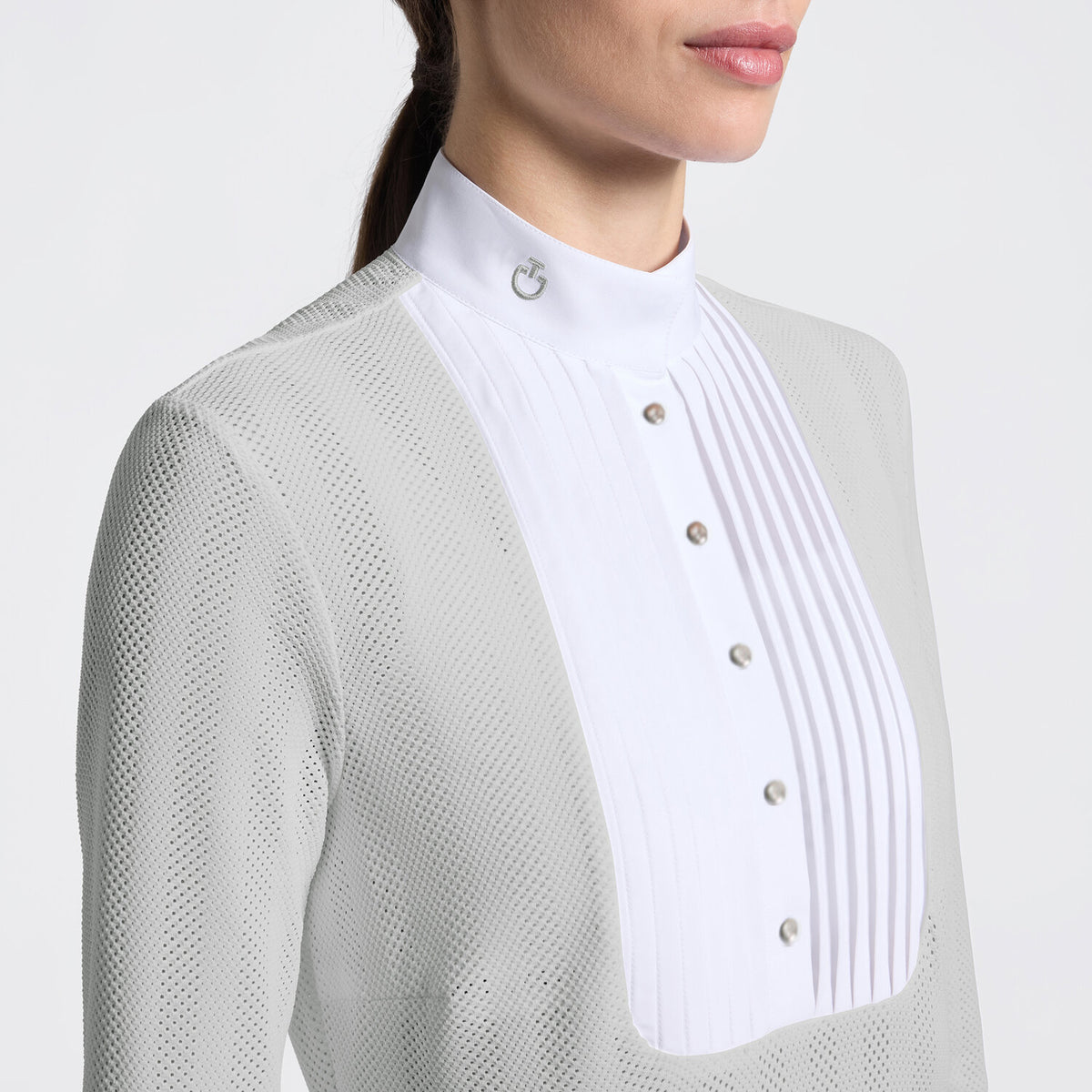 Cavalleria Toscana Damen Reitshirt Langarm – Belgian Block/Weiß, Detail