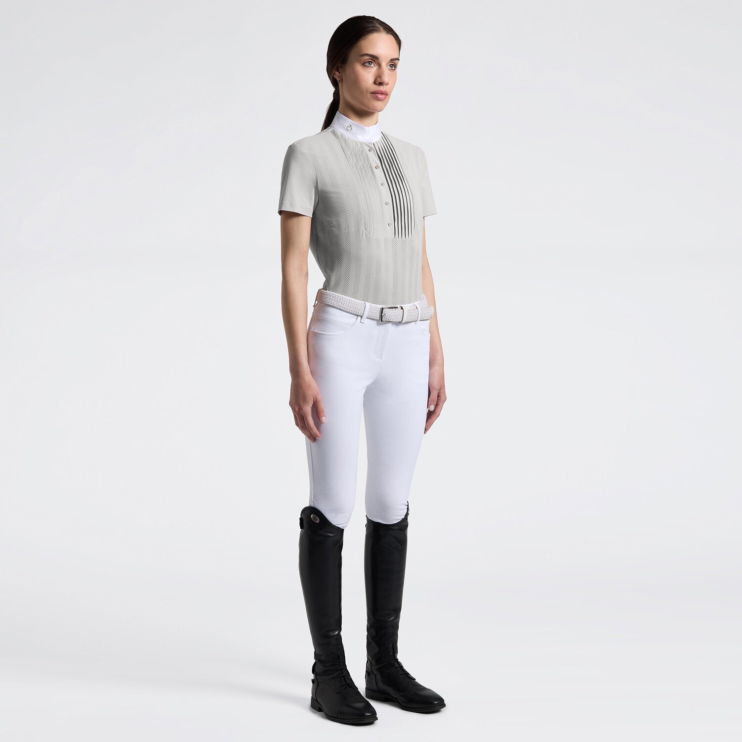 Cavalleria Toscana Damen Reitshirt Kurzarm Perforated mit Halfzip – Belgian Block
