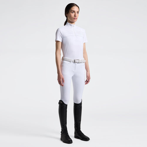 Cavalleria Toscana Damen Reitshirt Langarm Plissee – Weiß