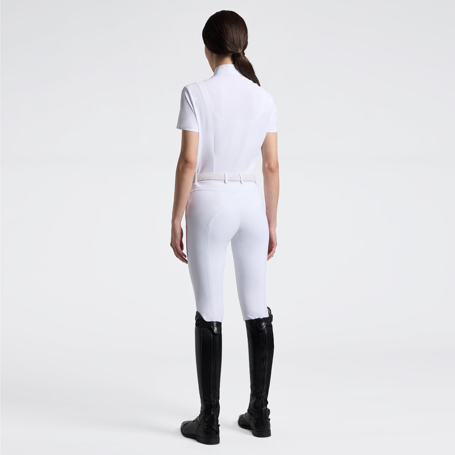 Cavalleria Toscana Damen Reitshirt Langarm Plissee – Weiß