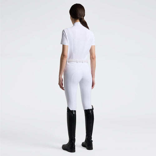 Cavalleria Toscana Damen Reitshirt Langarm Plissee – Weiß