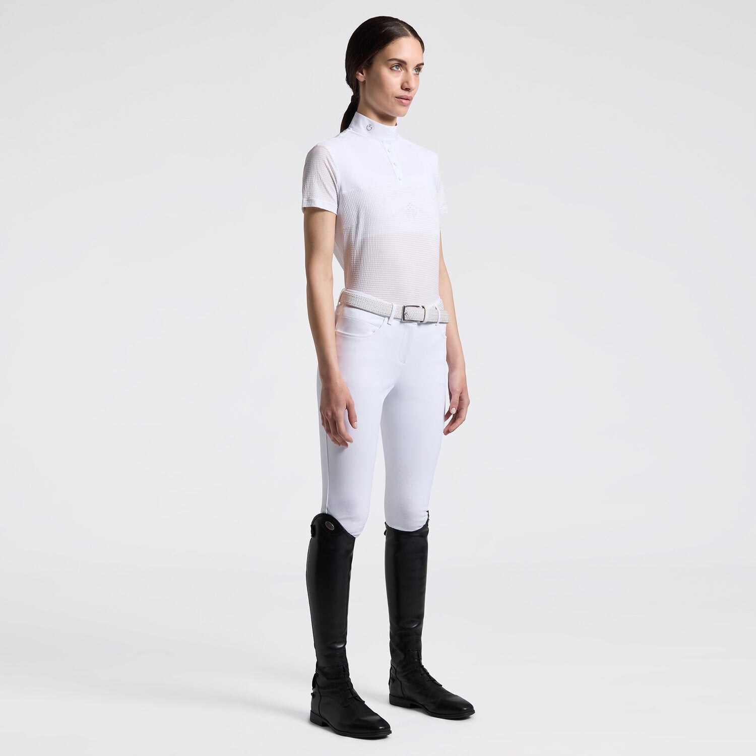 Cavalleria Toscana Damen Reitshirt Kurzarm Jersey – Weiß