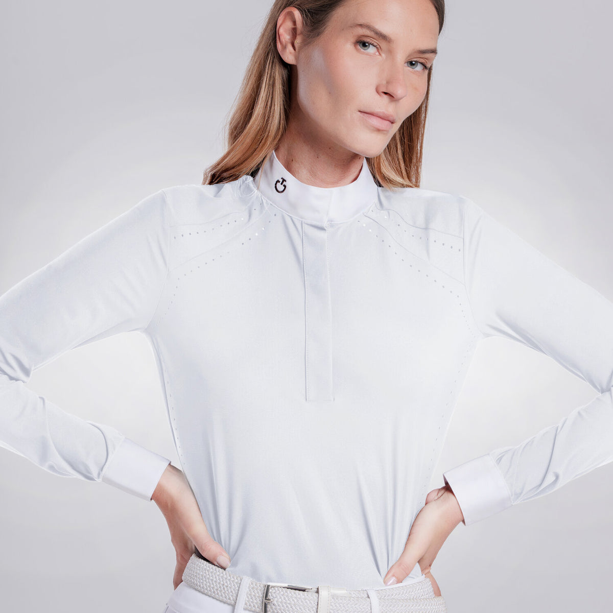 Cavalleria Toscana Damen Turniershirt perforiert Weiß Rückansicht