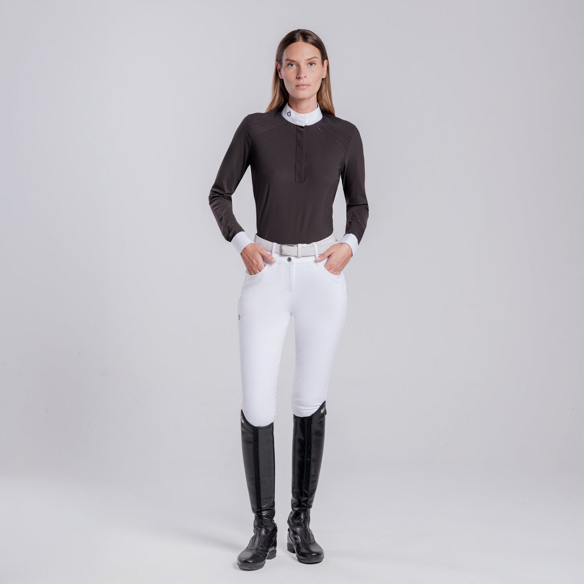 Cavalleria Toscana Damen Turniershirt perforiert Espresso