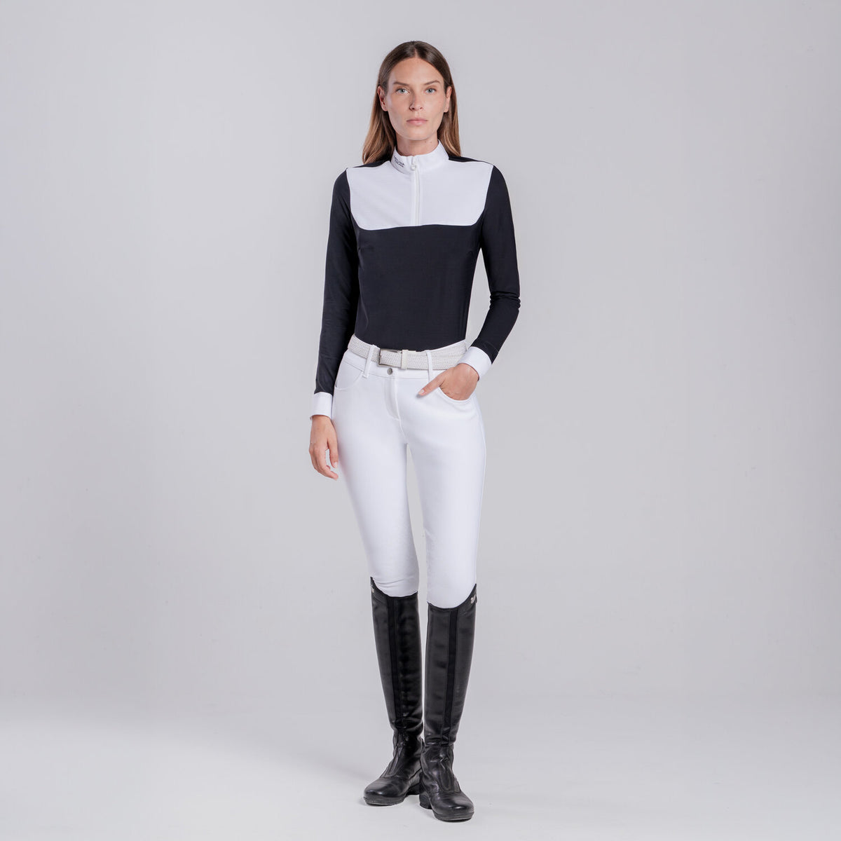 Cavalleria Toscana Damen Turniershirt Jersey Schwarz Weiß