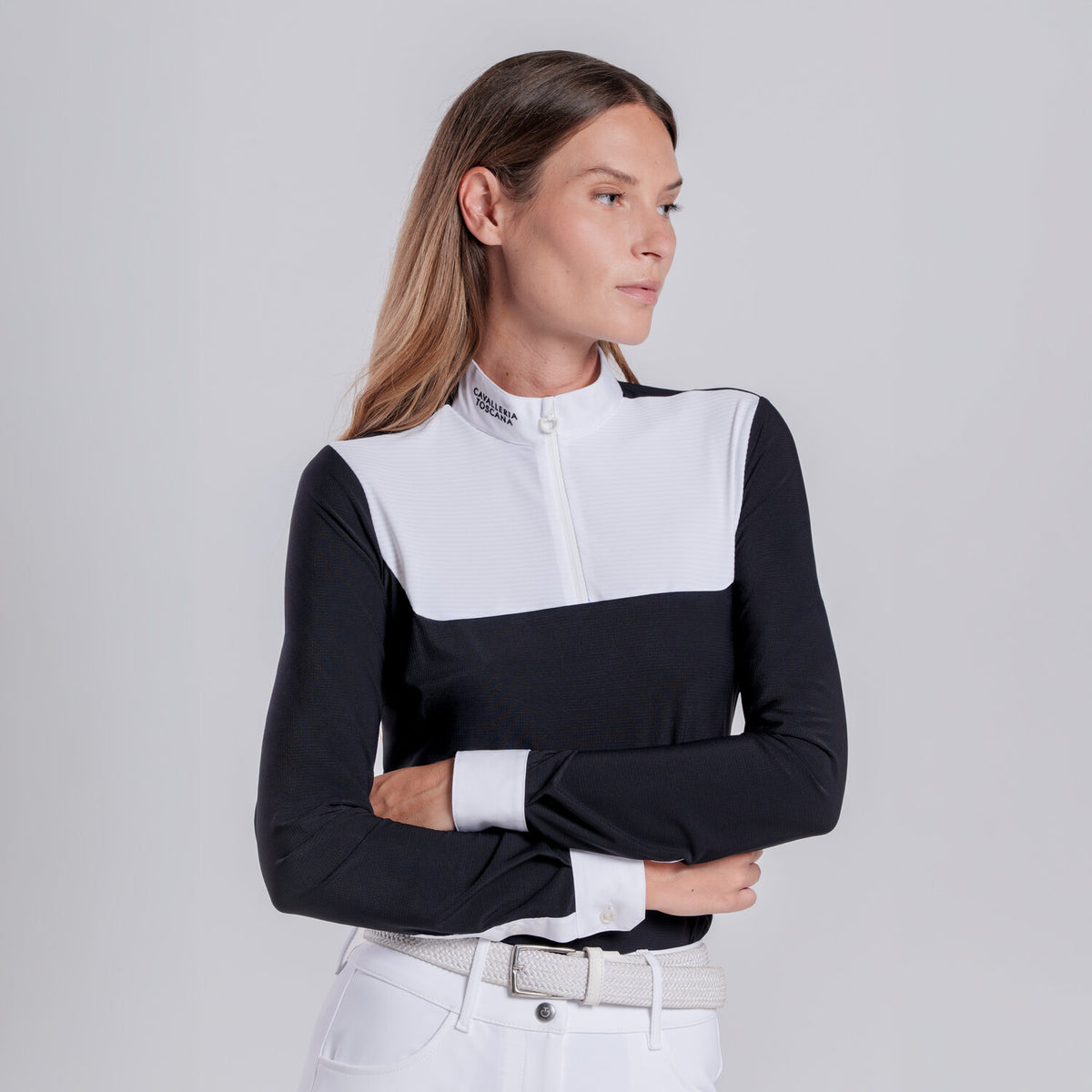 Cavalleria Toscana Damen Turniershirt Schwarz Weiß Rückansicht