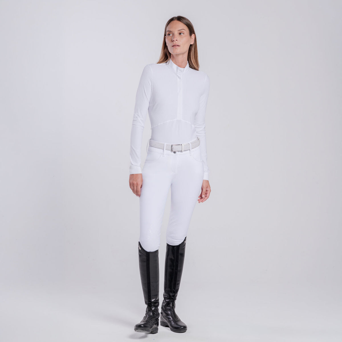 Cavalleria Toscana Damen Turniershirt mit Strickeinsätzen Weiß