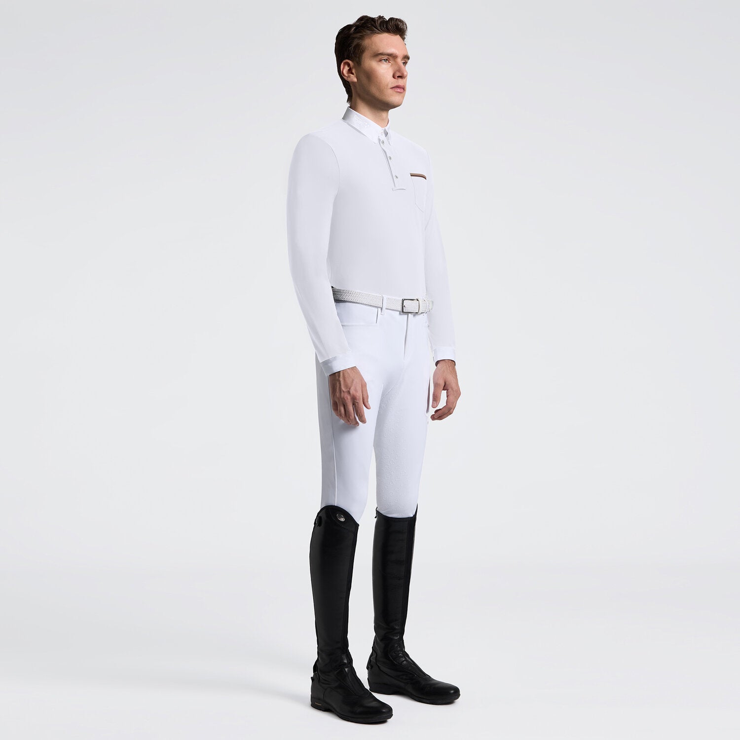 Cavalleria Toscana Herren Reitshirt Langarm mit Taschen – Weiß