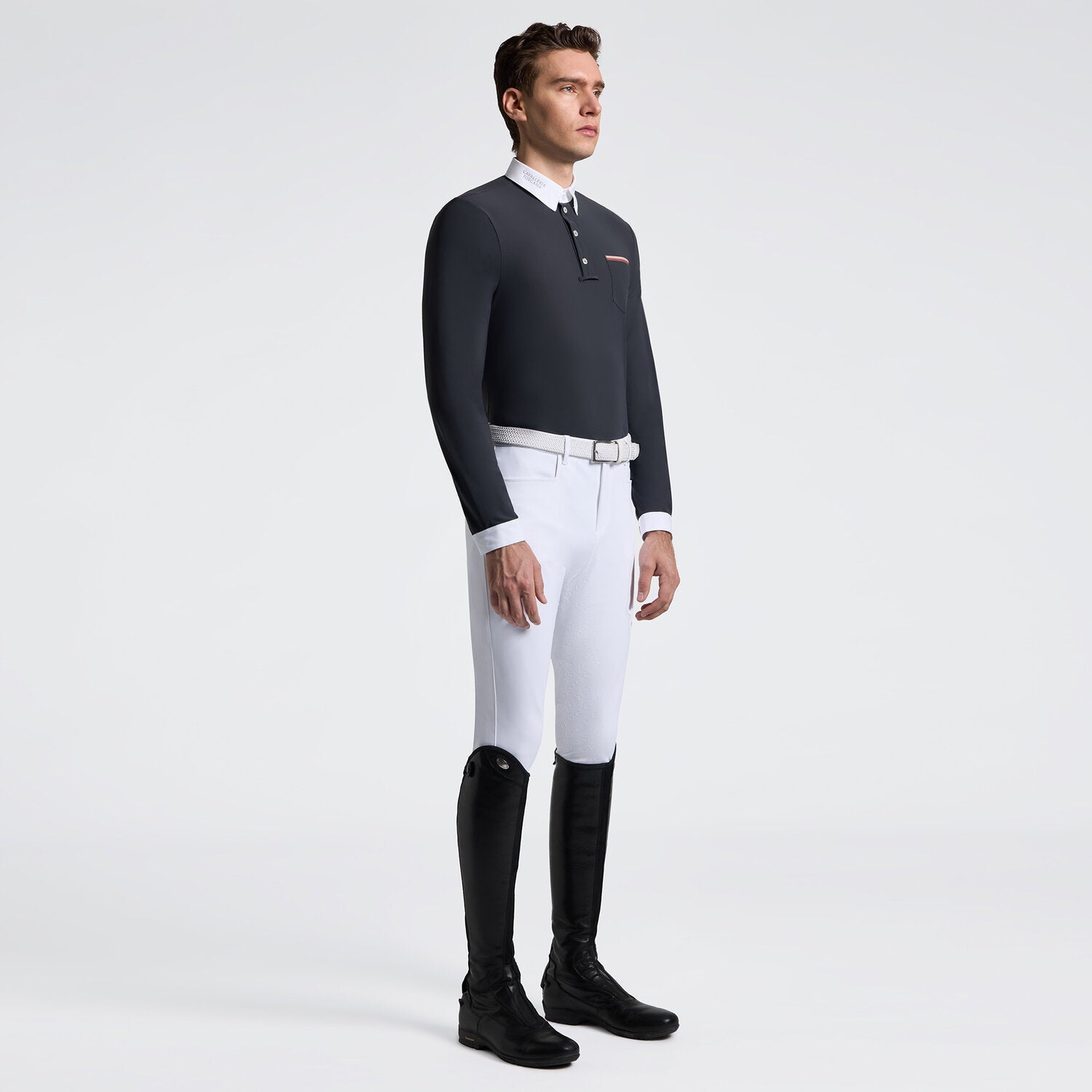 Cavalleria Toscana Herren Reitshirt Langarm mit Taschen – Anthrazit