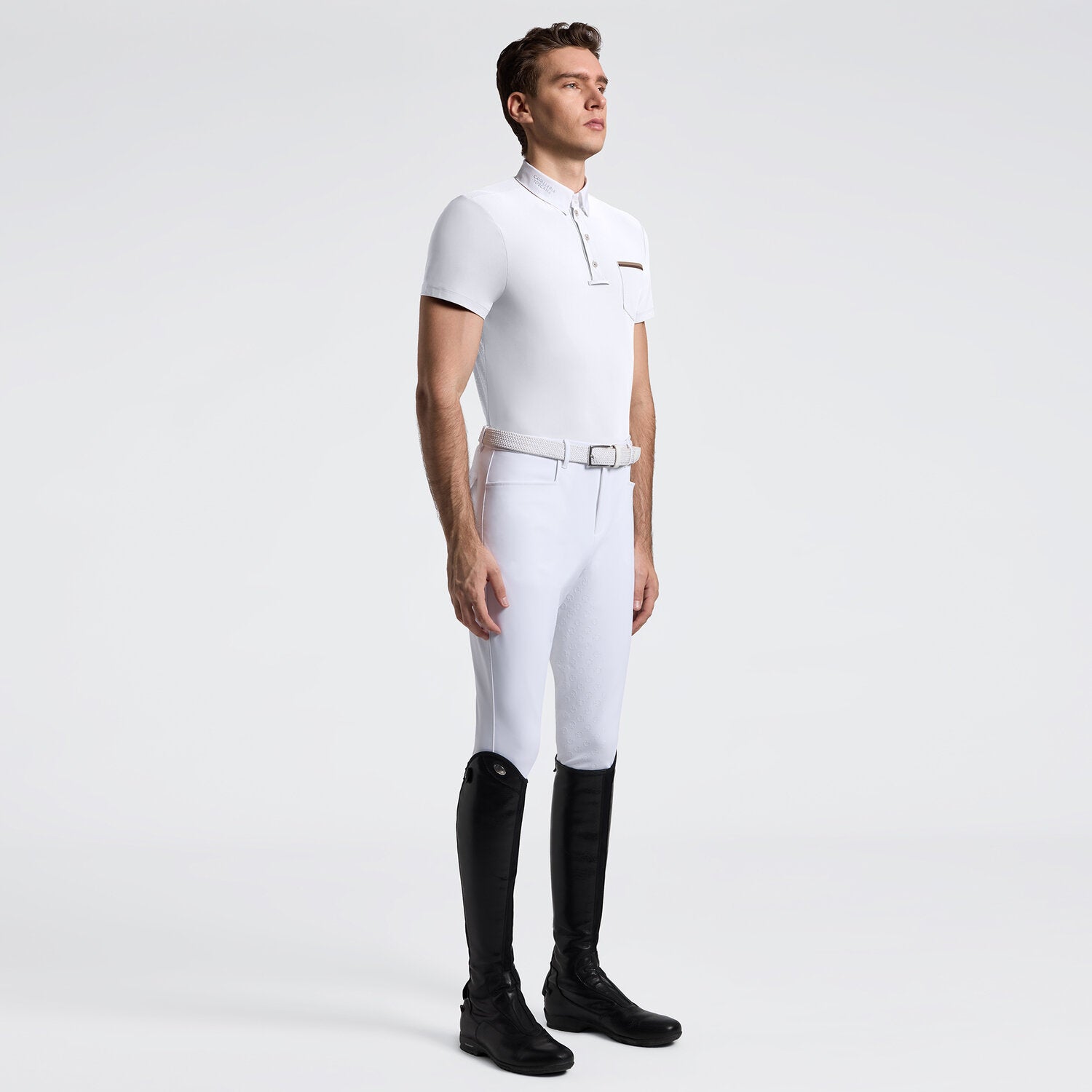 Cavalleria Toscana Herren Reitshirt Kurzarm mit Taschen – Weiß
