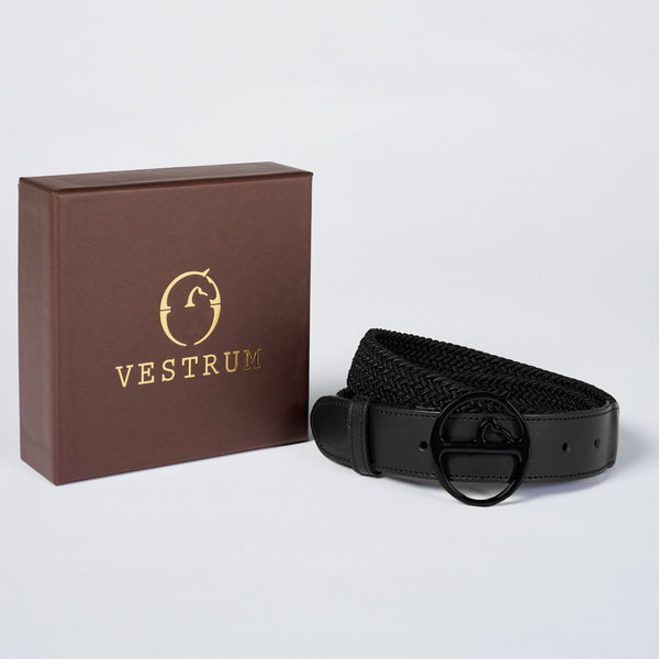 FARO belt in black with buckle with Vestrum logo 