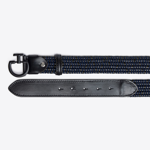 BLUE ELASTIC MEN'S BELT MADE OF LEATHER &amp; WOOL