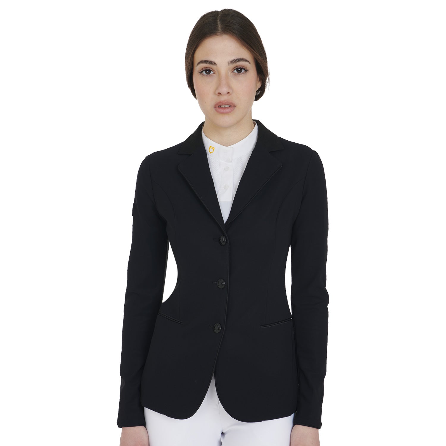EQUESTRO Damen Turnierjacke – Elegante 3-Knopf Reitjacke in Schwarz