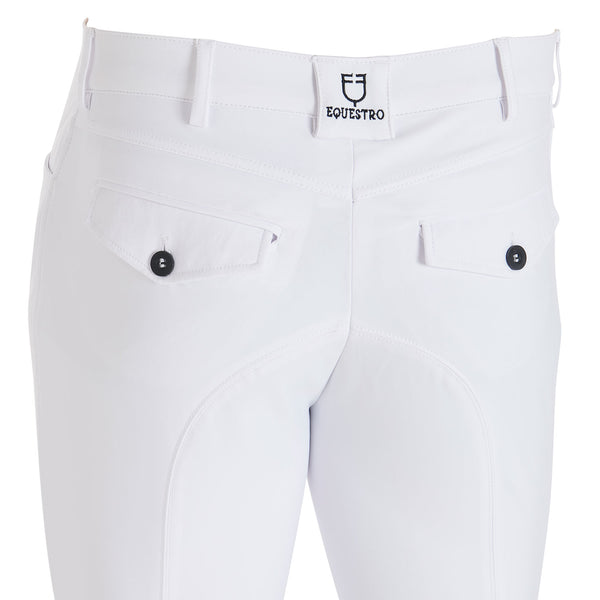 EQUESTRO Herren Reithose Slim Fit Grip Weiß | Premium Reithose mit Silikon Grip