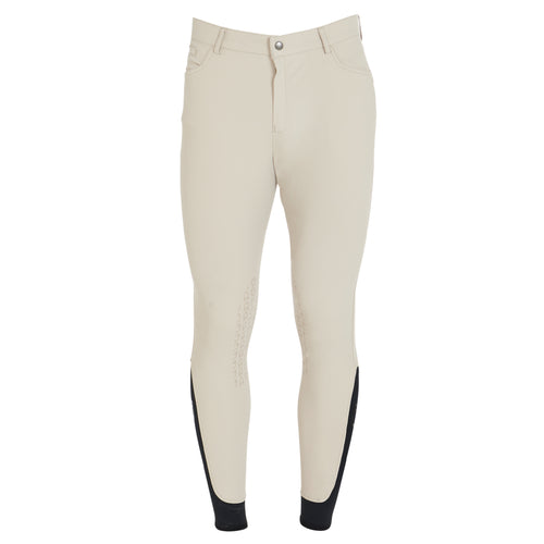Lightweight men's summer breeches by Equestro with silicone knee grip, breathable and stretch fabric, modern design – perfect for training and competition.
