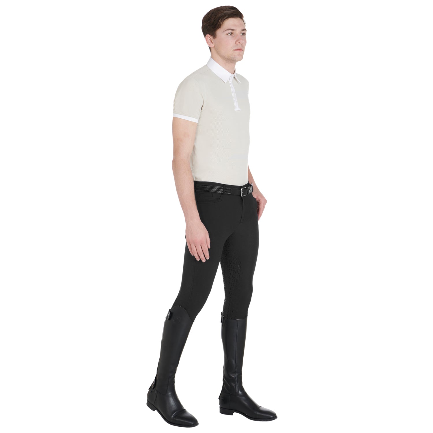 EQUESTRO Herren Slim Fit Reithose mit Full Grip – Schwarz
