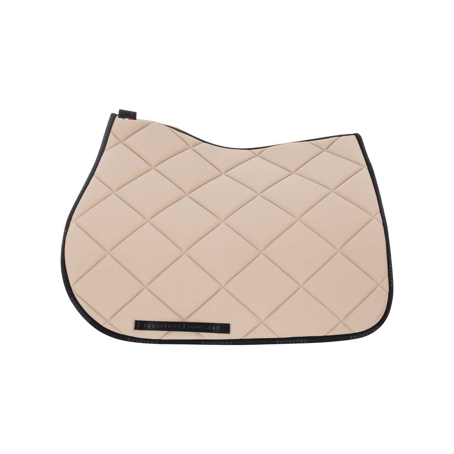 Satteldecke für Springsättel, Modell Equestro ETH09021.
Material: Technisches Polyestergewebe mit Wabenstruktur.
Farbe: Sand/Black.
Maße: ca. 65 × 55 cm.
Gewicht: ca. 0,8 kg.
Ursprungsland: Italien.
HS-Code: 4201.00.00 