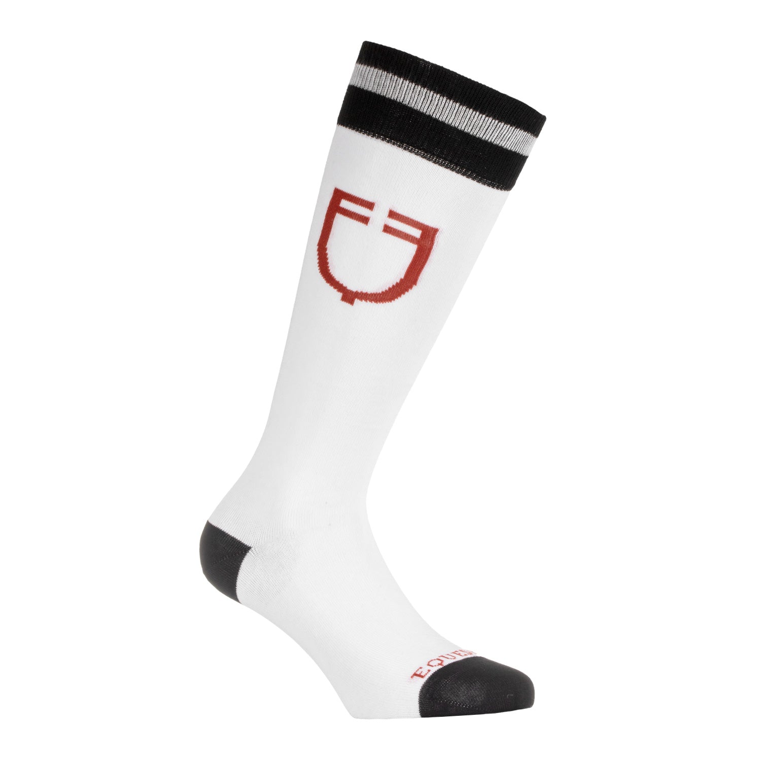 EQUESTRO Unisex College Technical Socks in Weiß-Schwarz-Redwood – atmungsaktive Reitsocken aus technischem Funktionsstoff für Damen und Herren.