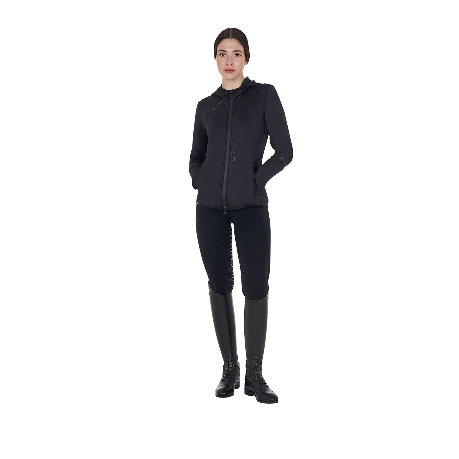EQUESTRO Damen Tech Sweatshirt mit Reißverschluss – Schwarz