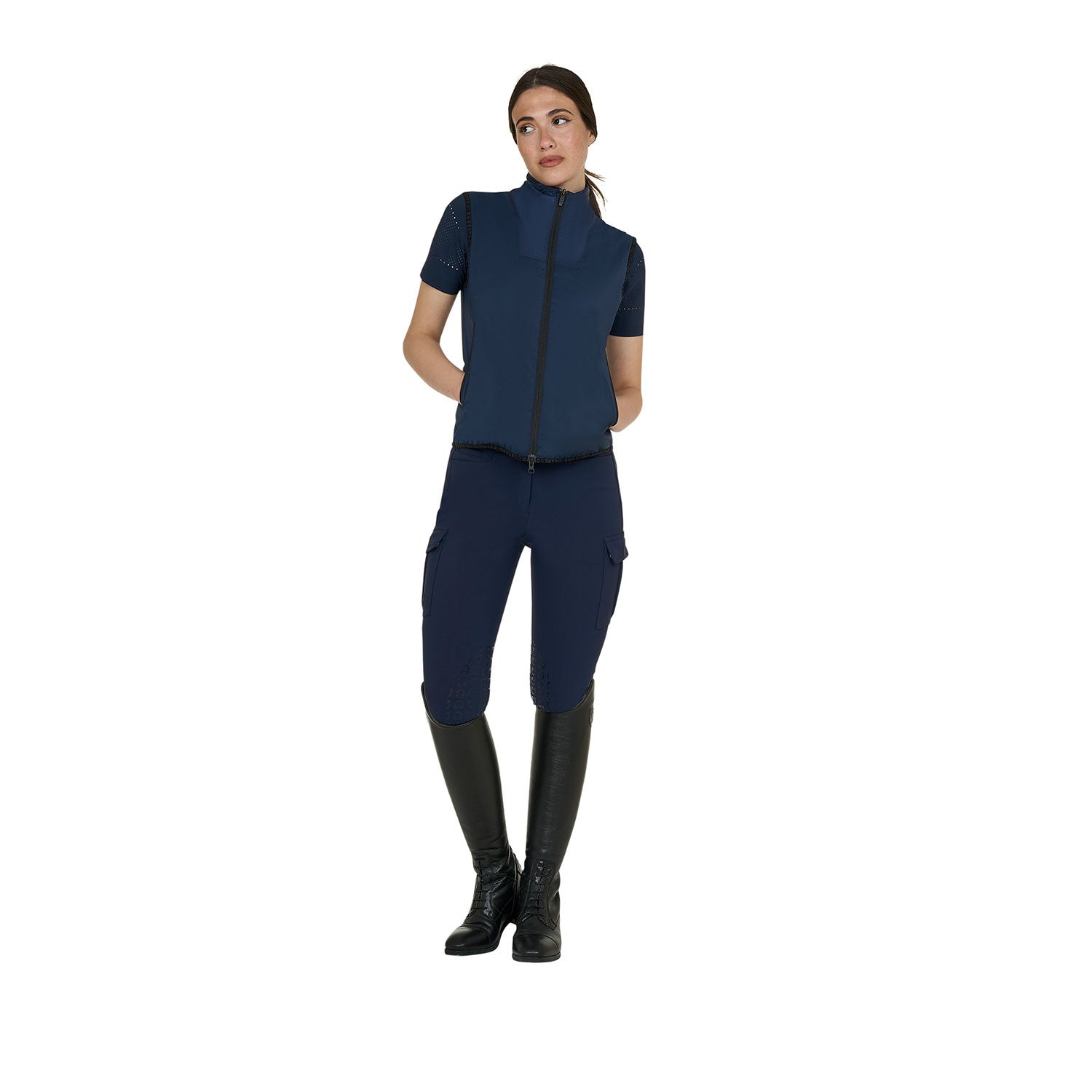 EQUESTRO Damen Faltbare Line Slim Fit Weste Navy Blue