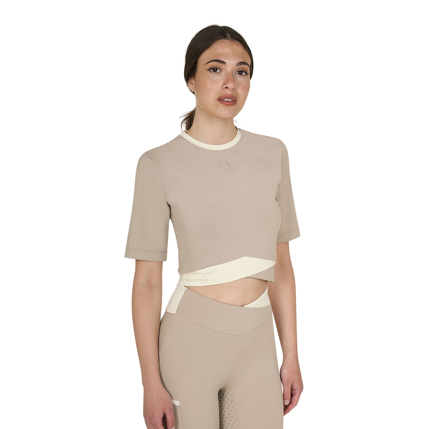 EQUESTRO | Damen Crop-T-Shirt in Zweifarboptik