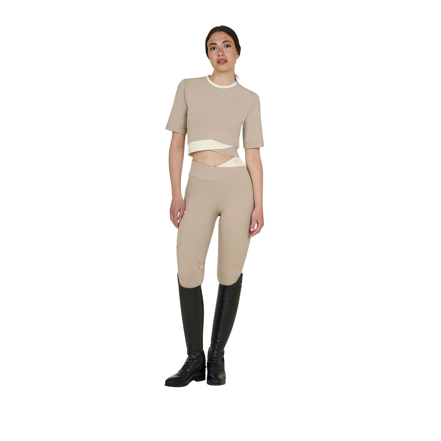 EQUESTRO | Damen Crop-T-Shirt in Zweifarboptik